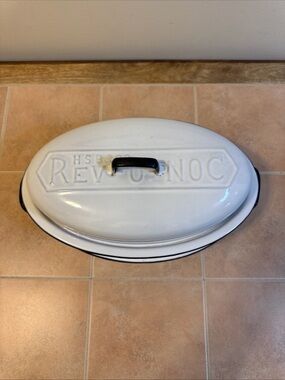 Vintage White HSB & CO White Enamel Oval Roasting Pan